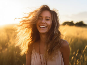mulher com autoestima alta sorrindo